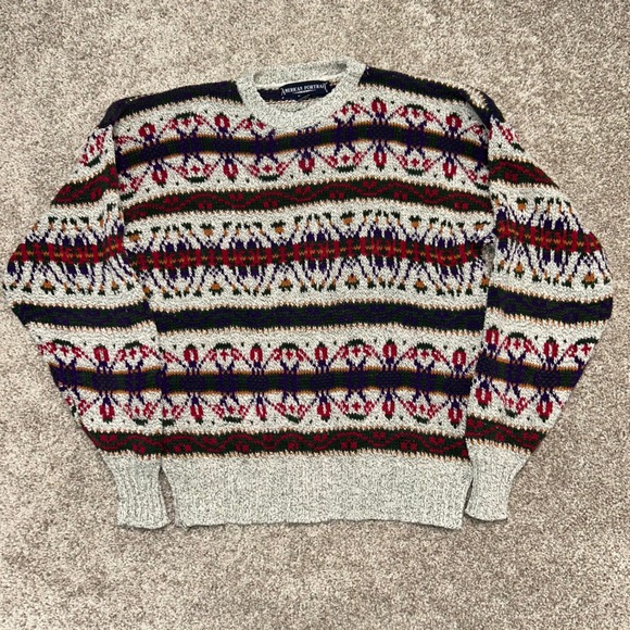 Vintage American Portrait Crewneck Sweater Fair Isle Men XL Made In USA Cotton - Picture 2 of 7